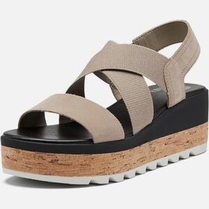 SOREL Womens Beige 1-1/2" Platform Straps Cameron Wedge Slingback Sandal 10